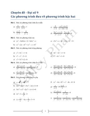 Chuyên đề - Đại số 9 Các phương trình đưa về phương trình bậc hai
